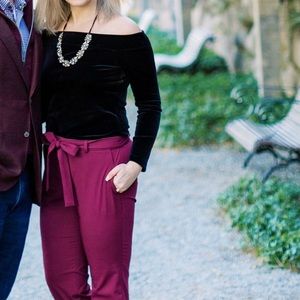 Velvet off-the-shoulder top - black velvet. Worn once. Perfect for holidays